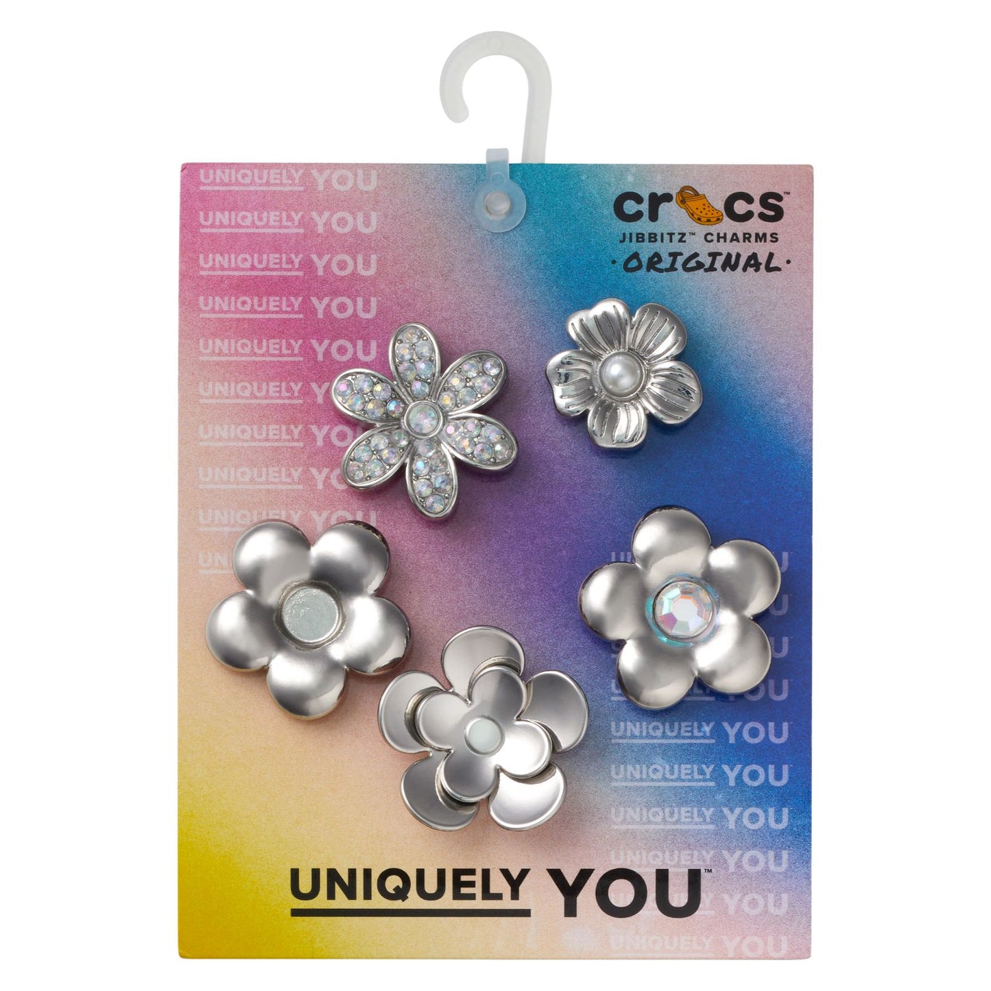 Jibbitz Monochrome Silver Flowers 5 Pack