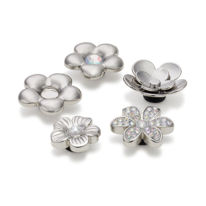 Jibbitz Monochrome Silver Flowers 5 Pack