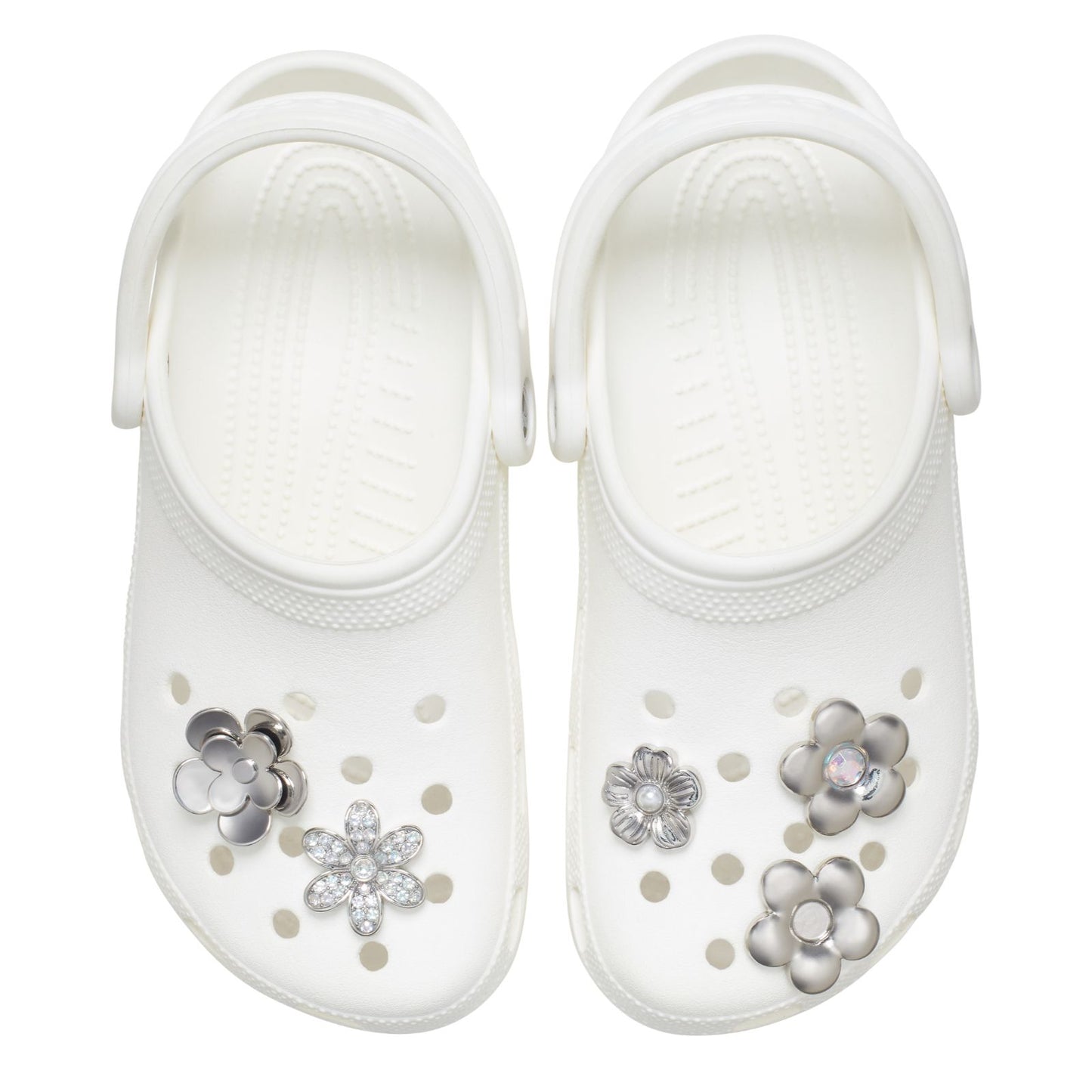Jibbitz Monochrome Silver Flowers 5 Pack